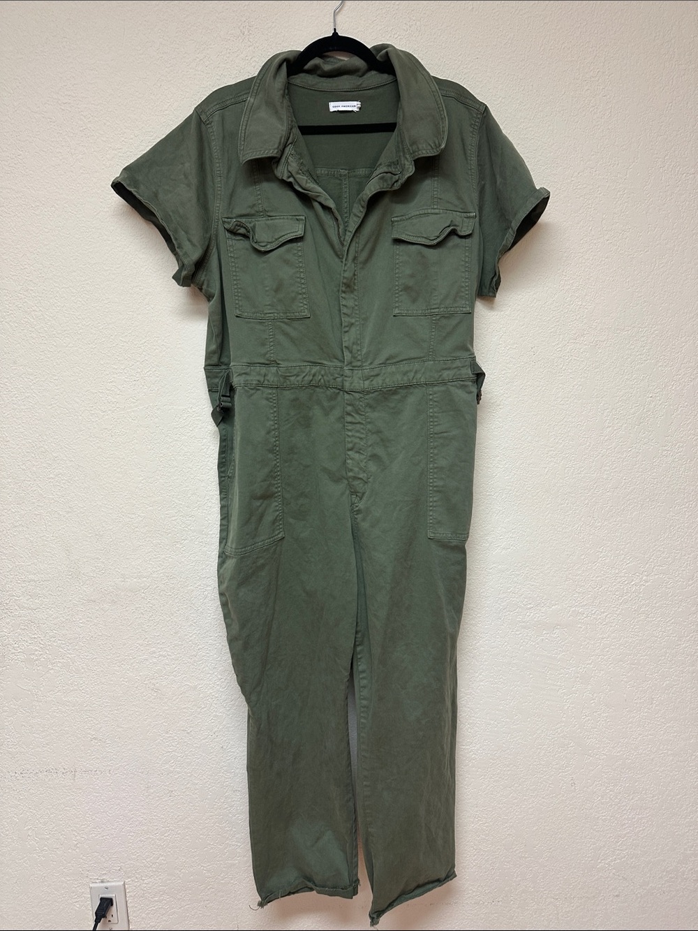 Good American womans Olive Utility Short-Sleeve Jumpsuit size Xl